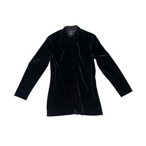 Carole Little Vintage Black Velvet Longsleeve Buttondown High Neckline Blouse